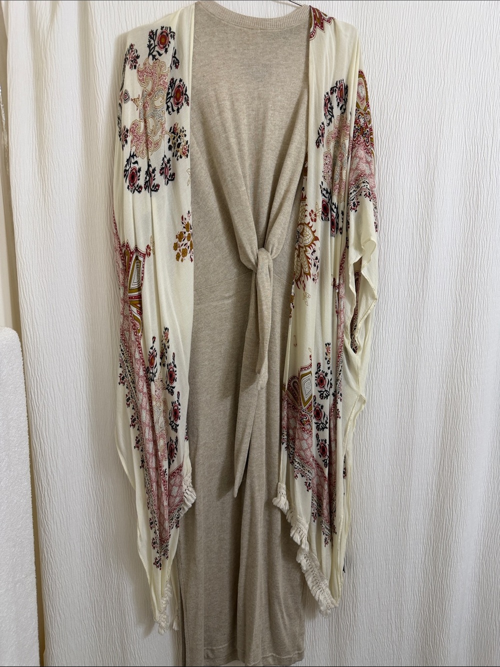 Hudson dress and long shawl combo Boho Floral Draped Throw with Tie